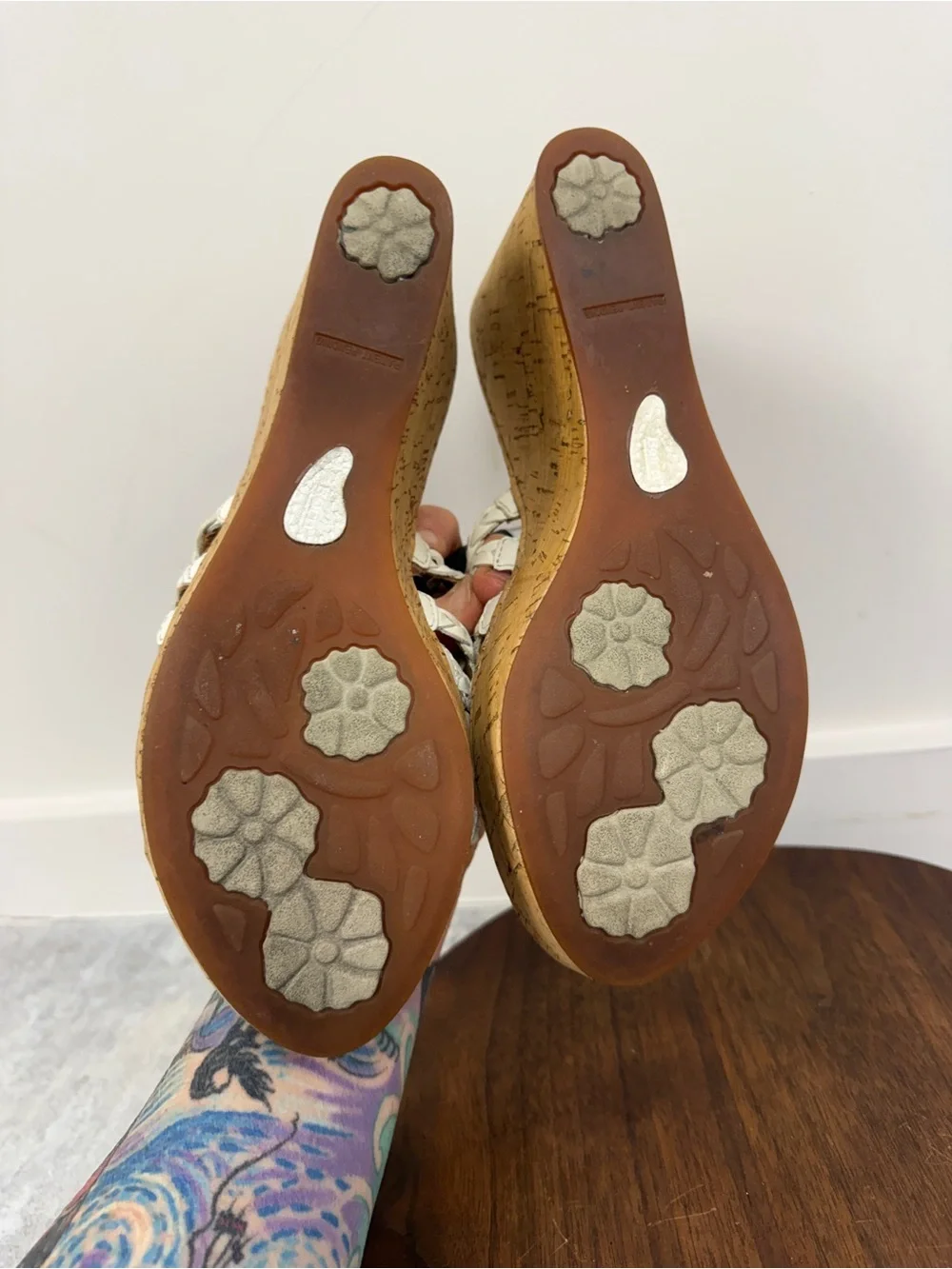 Born White Braided Leather Cork Platform Wedge Sandals Size 10